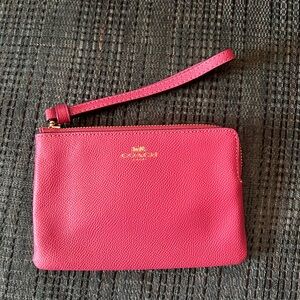 Coach Hot Pink Pebbled Leather Wristlet